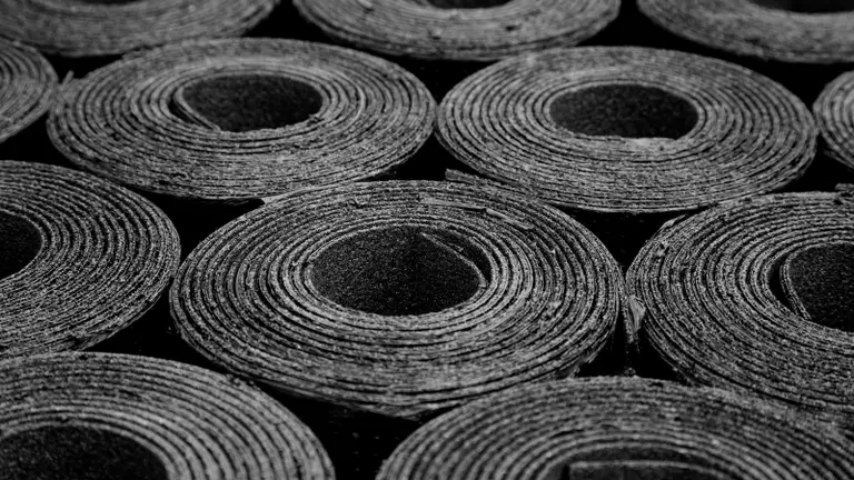 Bitumen tekercsek tetőszigeteléshez sorakoznak egymás mellett